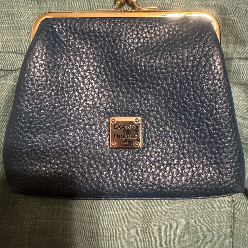Dooney & Bourke Navy Pebbled Leather Kiss-Lock Wallet Clutch with Gold Hardware